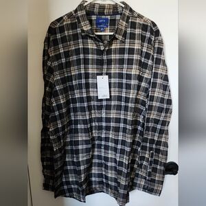 Apt. 9 Black and Tan Plaid Casual Button Down Shirt